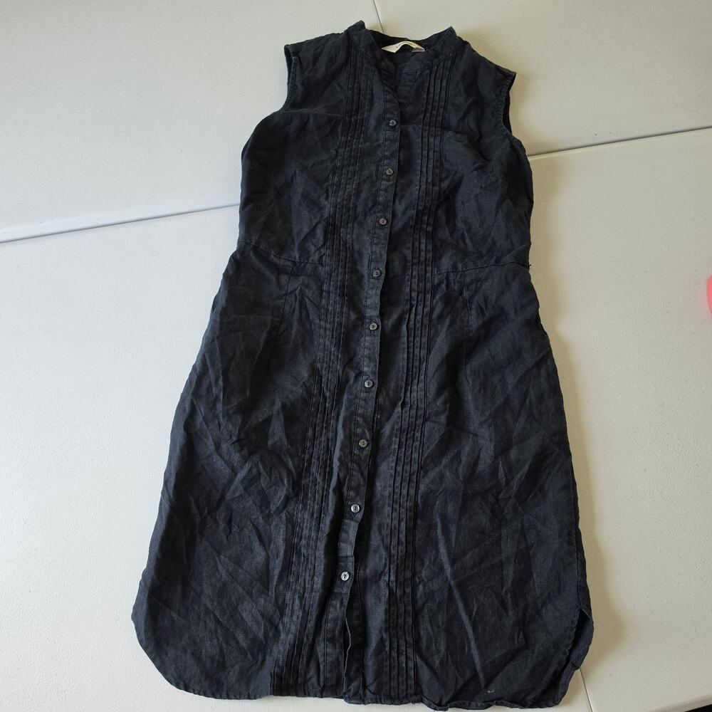 L.L. Bean Dress Womens 8 Black Linen Sleeveless Shirt Knee Length Pockets